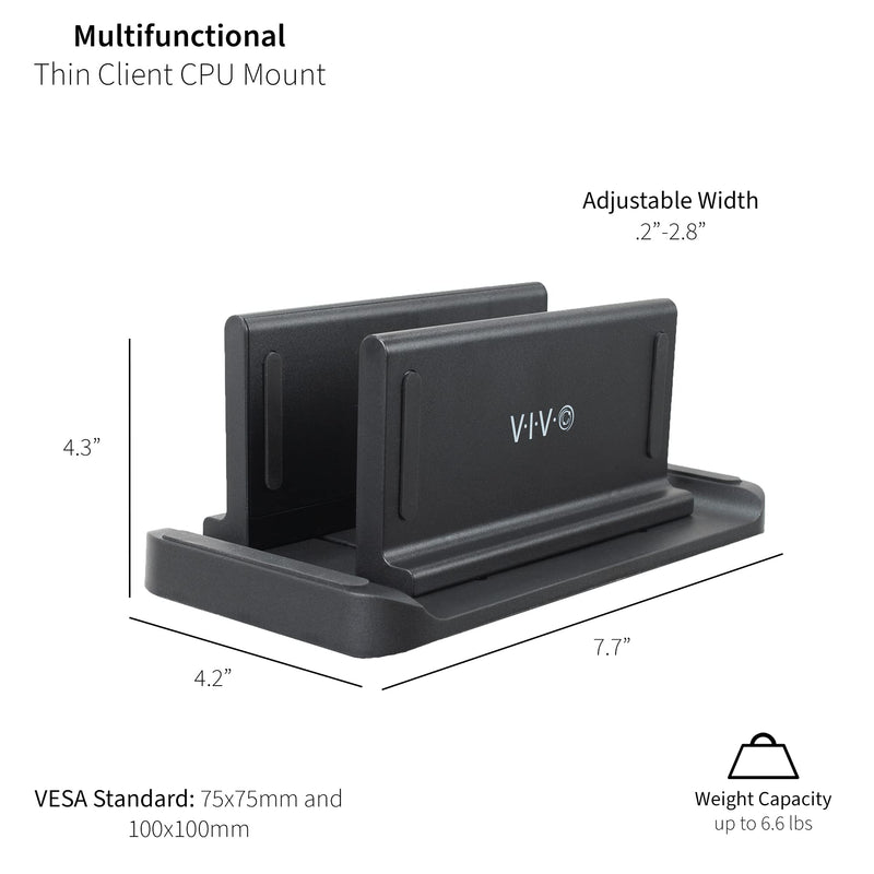 VIVO Multifunctional Adjustable Thin Client Mini PC Mount Bracket, CPU VESA Monitor Arm Computer Holder, Freestanding Desk Stand, Vertical Laptop Stand, Black, MOUNT-PC05M