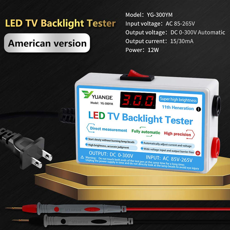 LED TV Backlight Tester, LED Strip Lamp Beads Repair Testing Tool with Gold Plated Pin and Power Cable 0-300V Adaptive Voltage, Measurement Instruments for LED Light, White