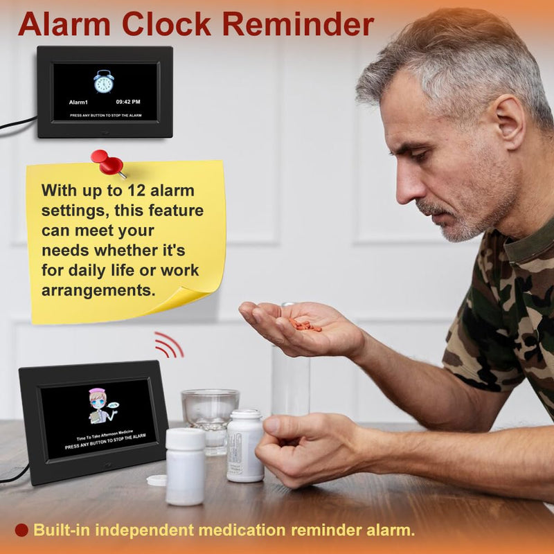 DST Digital Clock with Date and Day of Week for Elderly-12 Alarms Medication Reminder Dementia Alzheimers Clock Calendar with Extra Large Display (7 inch Black) 7 inch Black