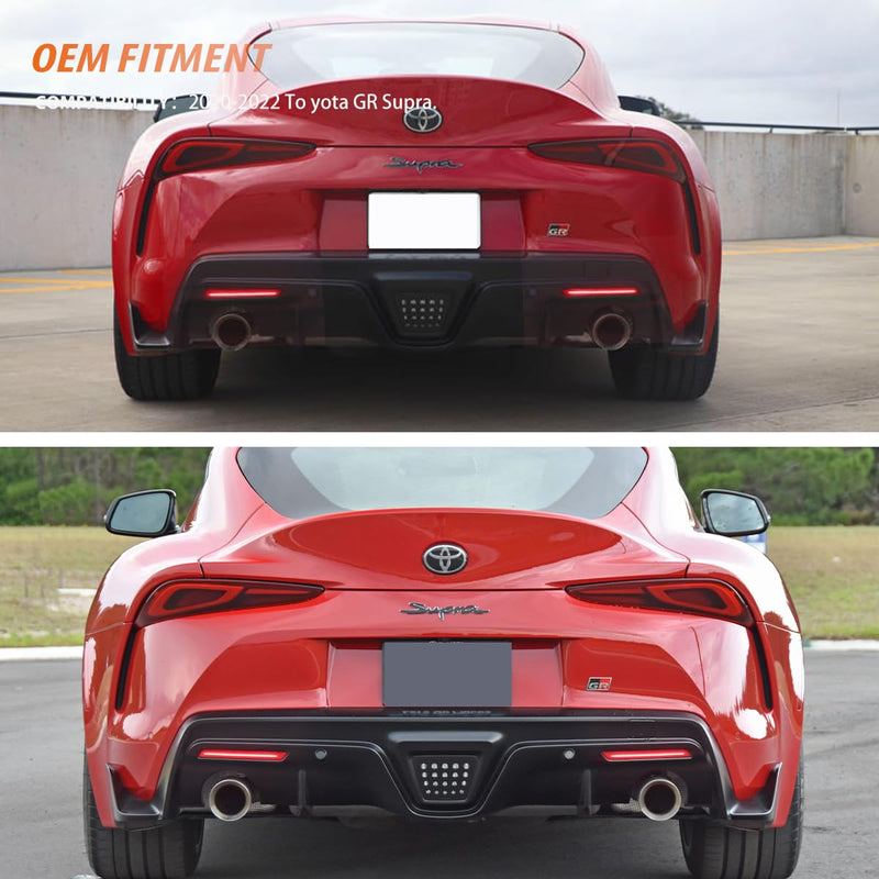ADIIL 2PCS Red Lens Red LED Rear Fog Light Bumper Reflectors Brake Tail Lamps For 2020 2021 2022 To yota GR Supra