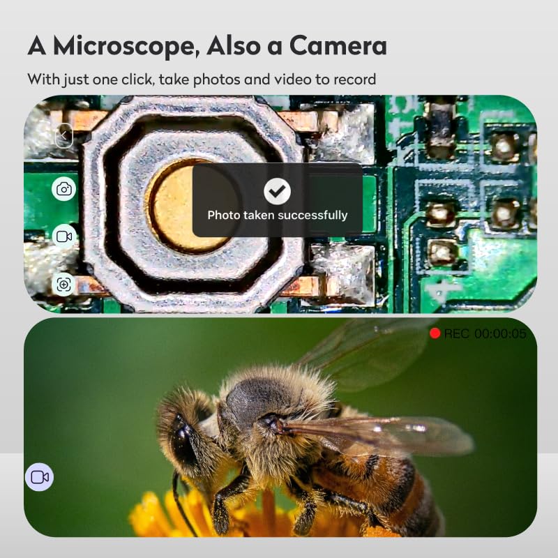 M2C Wireless Digital Microscope 50X-1000X Handheld Portable Microscope 1080P HD with Adjustable Stand, USB Coin Microscope Camera Magnifier Compatible with iPhone Android iPad & PC, White