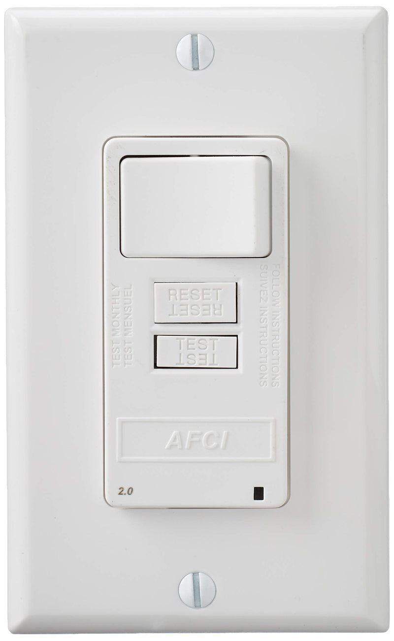 Leviton AFCI/Switch Combination, 15 Amp, Self Test, LED Indicator Light, AFSW1-W, White 15A AFCI, with Switch 1 Pack