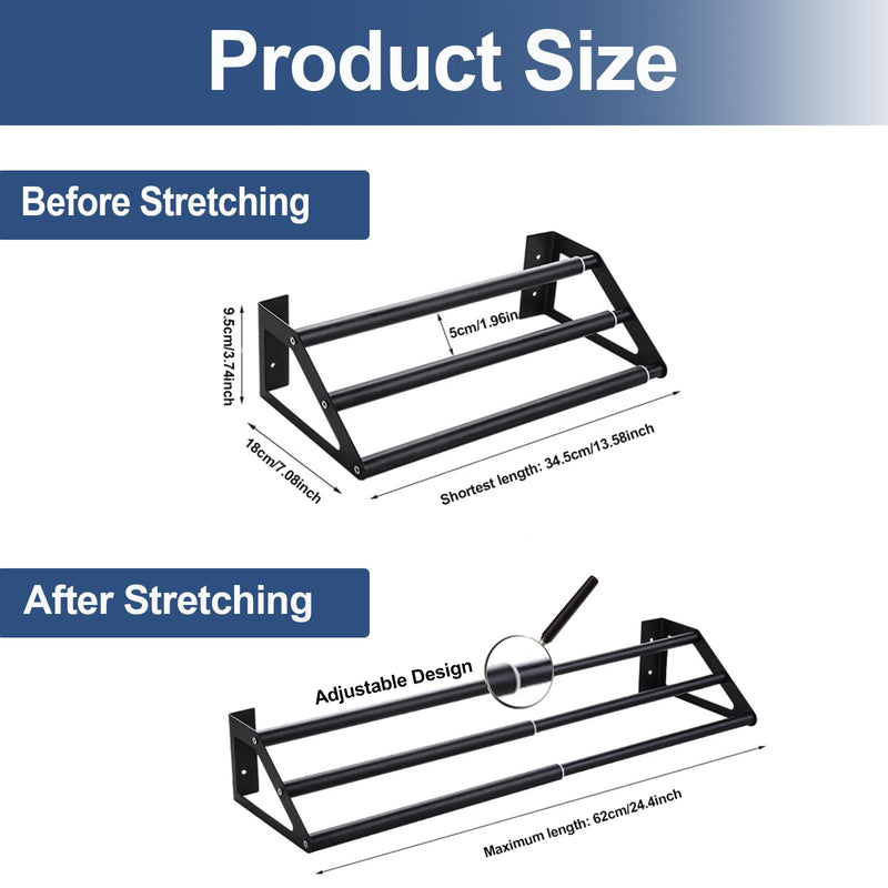 3-Layers Bathroom Towel Bar Wall Mounted Adhesive or Screw Mounting, 13.5"-24.5" Adjustable Bath Towel Holder Rack Stainless Steel Black Hand Towels Rod Hanger with Hooks for Home Kitchen Toilet