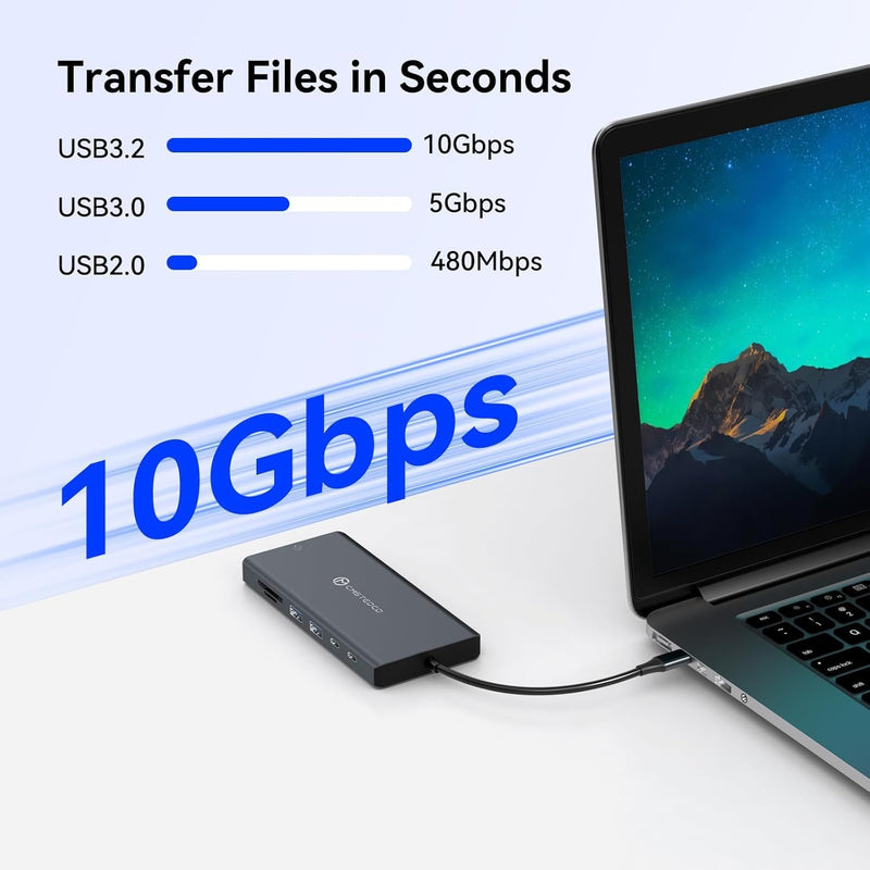 USB C Laptop Docking Station 3 Monitors with Dual DisplayPort 4K@120Hz and HDMI 4K@60Hz, 12 in 1 Thunderbolt Hub with USB A 3.0, USB C 3.2, Ethernet, SD, TF, PD 100W Medium grey