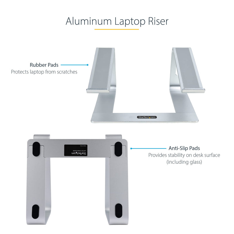 StarTech.com Laptop Stand for Desk, Supports 5kg/11lb, Aluminum, Silver, Ergonomic Laptop Riser, Portable Laptop Holder, Computer Stand for MacBook Air/Pro, Dell XPS, Lenovo (Laptop-Stand-Silver)