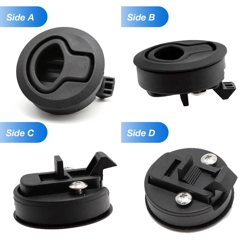 MDEOOSKY 4PCS Boat Latches, 2" Slam Latch Hatch Round Pull Marine, Boat Flush Pull Hatch, Latch Locking for Boat, Handle Round Deck Hatch, Black
