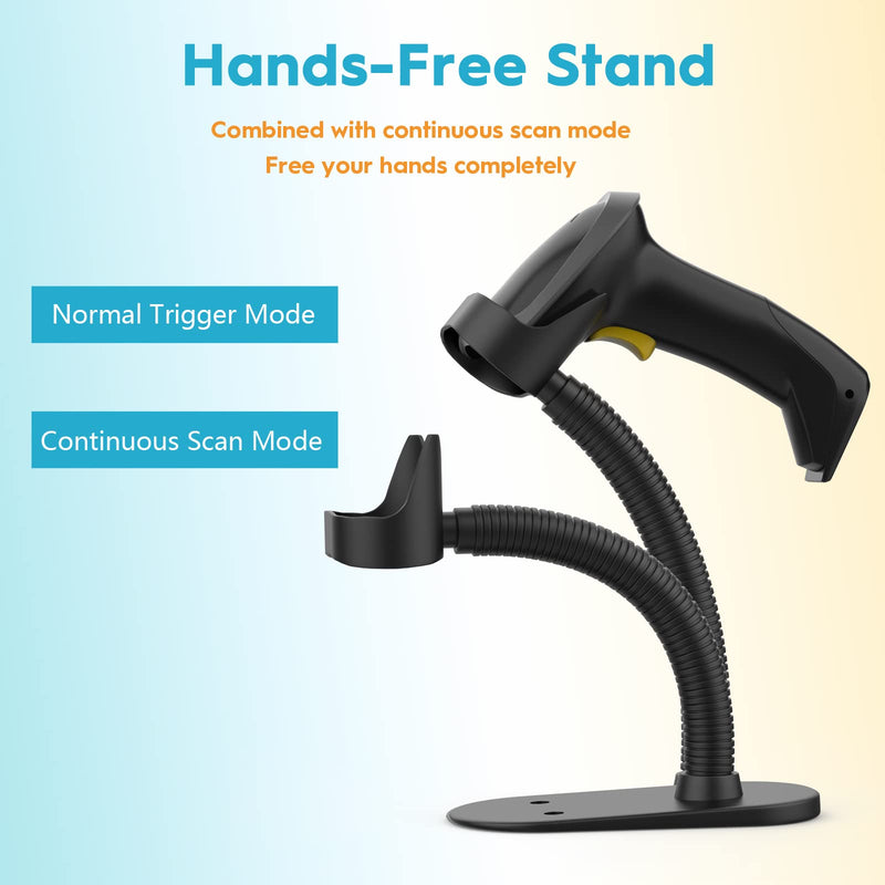 NADAMOO Wireless Barcode Scanner with Stand 2-in-1 2.4G Wireless & Wired USB Bar Code Scanner Handheld Laser Bar Code Reader Automatic Hand Scanner for Computer POS Warehouse Inventory Library Yellow