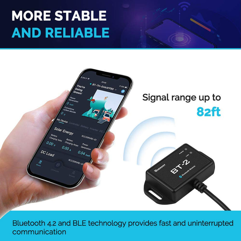 Renogy BT-2 Bluetooth Module RJ45 Communication Port Wirelessly Monitor Real-time Insight Precise Control, Compatible Solar Charge Controllers, Battery Charger, Inverter, BT-2 RS485 Bluetooth Module RS485