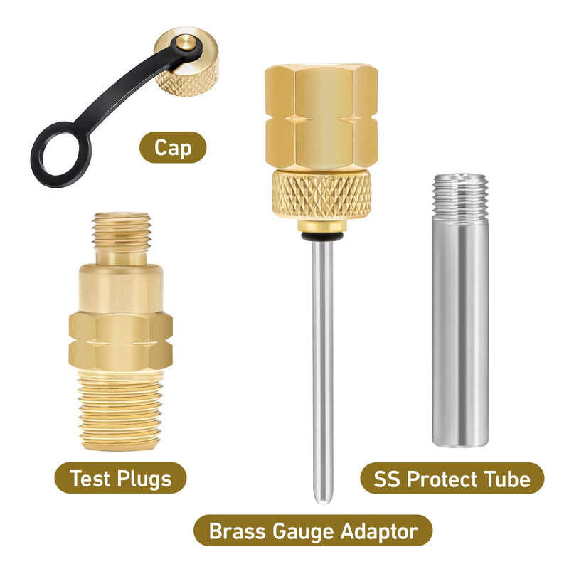 Brass Gauge Adaptor 1/4 NPT Female,2-1/2 OAL x 1-2/5" x 1/8" Probe with Stainless Steel Sheath,Pressure Gauge Fitting kit BRASS