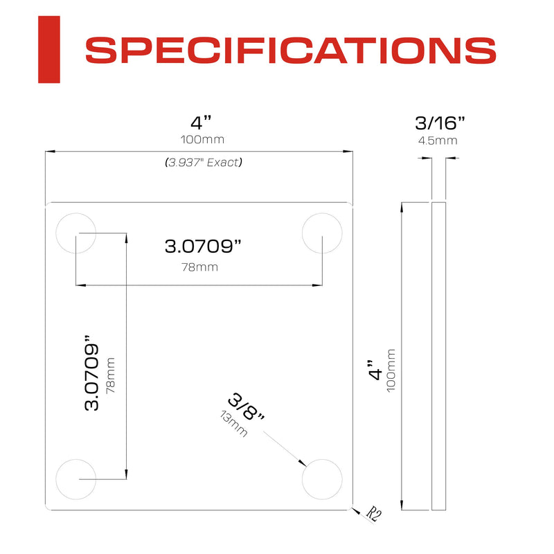 4x4" Weldable Square Metal Baseplate 4 Inch Thick Steel Plate - Laser Cut A36 Steel - 3/16" (4.5mm) Thick - Heavy Duty - Premium Square Plate - 10 Pieces