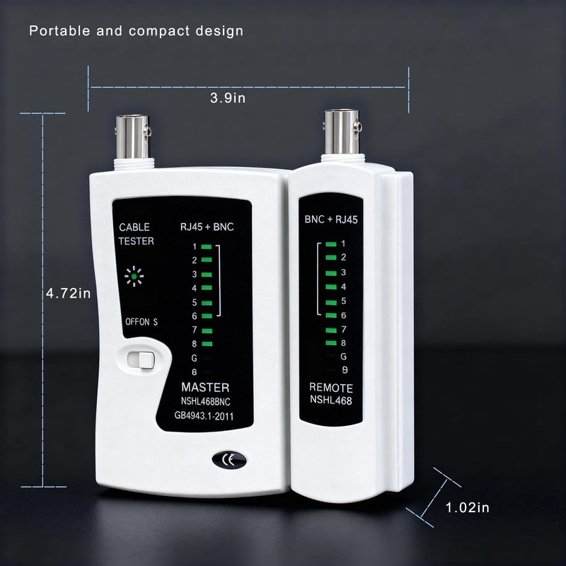 Coaxial(Coax) Tester Portable BNC RJ59 and F-Style RJ45 Ethernet CAT5/CAT6/Coax Continuity Cable Tester Wire Checker Tool,with F Female Adapters