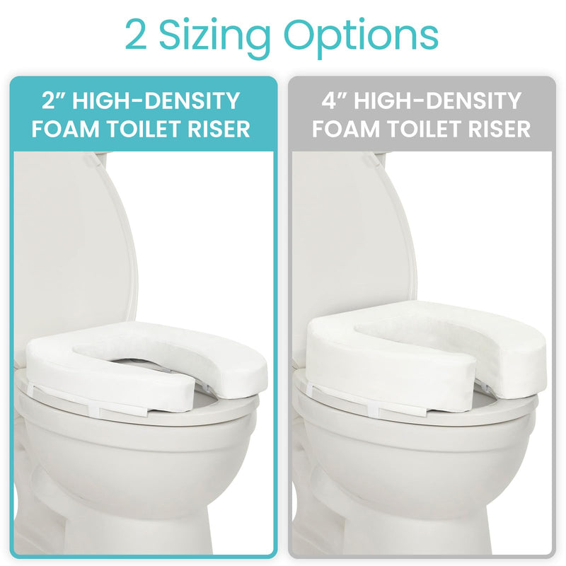 Vive Toilet Seat Riser Cushion for Seniors - Universal Fit - Raised Toilet Seat with High-Density Foam for Elongated & Standard - Firm Handle, Cushioned & Padded - Elevated Medical Handicap Lifter White Dense Riser 2” Height