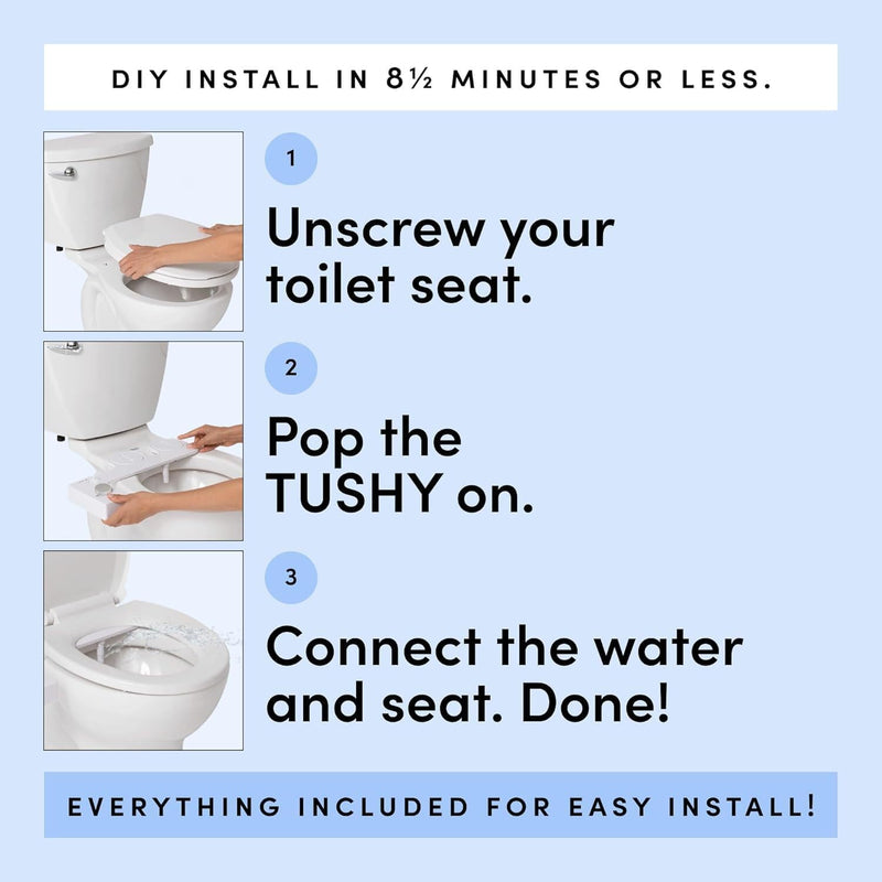 TUSHY Fresh Ultra-Slim Starter Bidet Attachment for Toilet | Non-Electric, Adjustable Water Pressure, Cool Water Rear Wash, Self-Cleaning | Fits Elongated & Round Toilets, Easy 10 Min Install, Silver Silver Knob Single Nozzle