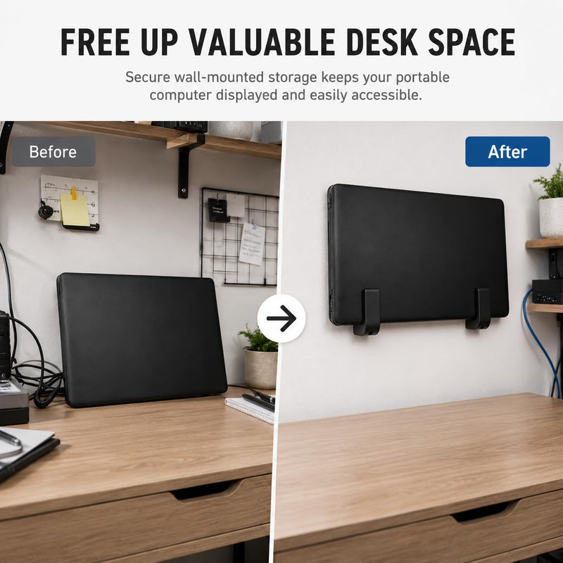Laptop Wall Mount – Space-Saving Wall Mounted Holder for Portable Computer | Screw-in Bracket with U-Shaped Cradle | Secure Display Stand for Home Office Desk Organization
