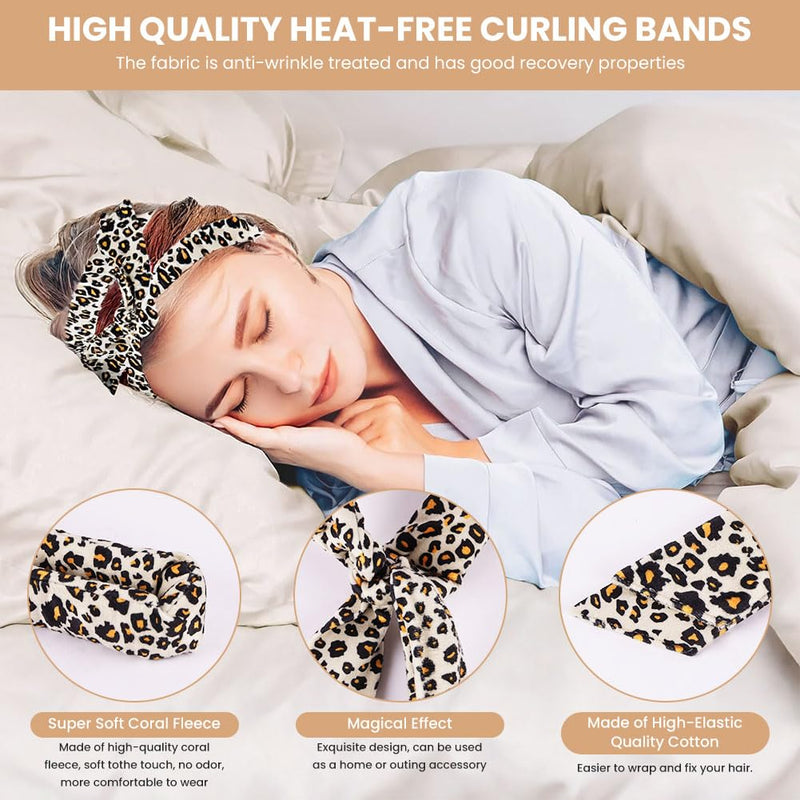 Heatless Curlers Headband, 5PCS No Heat Hair-Curlers and Rollers, Soft Sleep Overnight Hair-Curls Set, heatless Curling Gift Kit for Women Long and Short Wave hair (Leopard Print) 5PCS Leopard Print