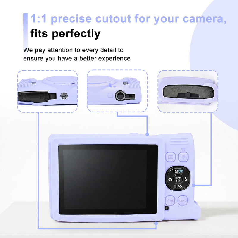 Case for PowerShot IXY 650 / ELPH 360 HS/IXUS 285 HS Camera | Soft Silicone Protective Camera Cover with Removable Lens Cap, Includes 2 Screen Protectors & Wrist Strap (Lilac) Lilac