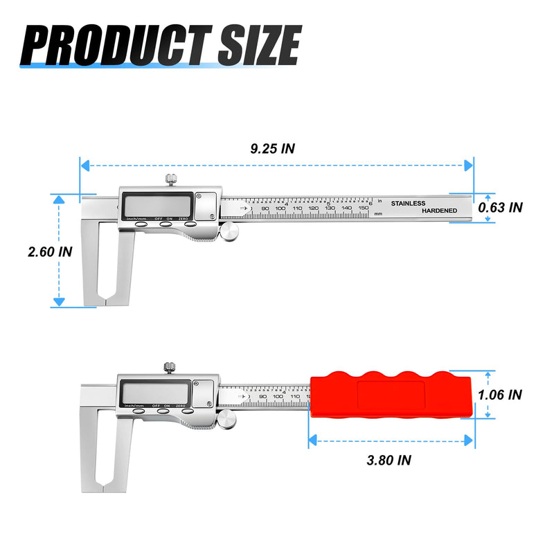 MEANLIN MEASURE 6 Inch Disc Brake Rotor Micrometer, Digital Vernier Calipers Measuring Tool, Inch/Metric Conversion wtih LCD Screen for Disc Brake, Brake Measuring Tool