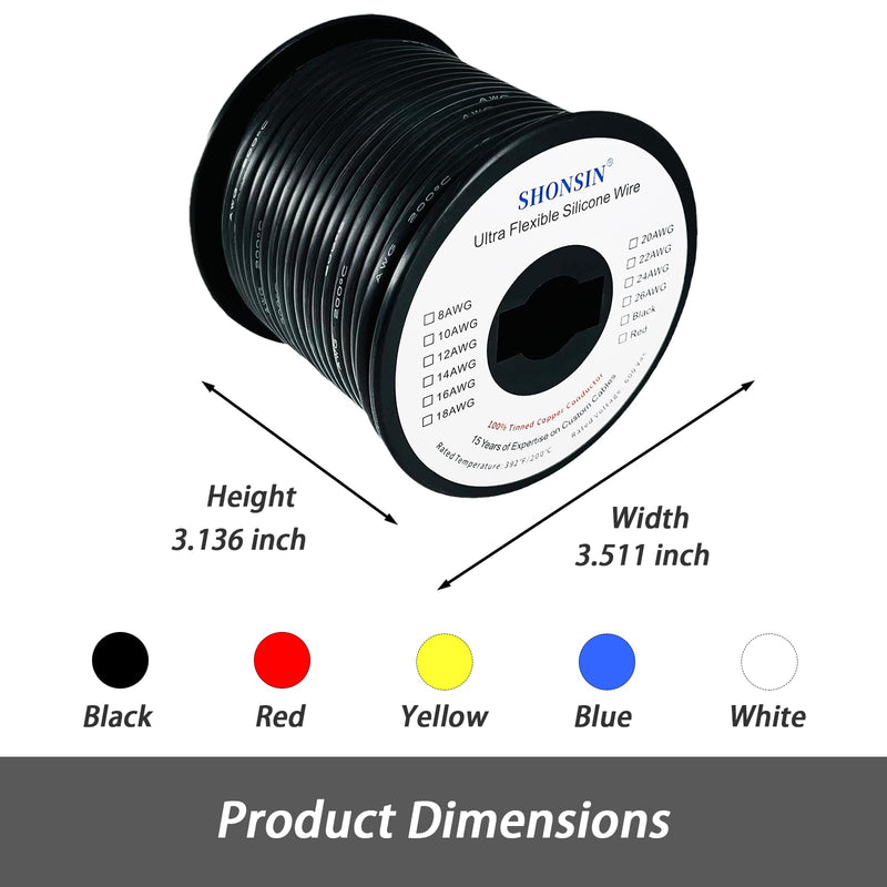 Shonsin 16 Gauge Flexible Silicone Wire 100FT Red 16 AWG Stranded Automotive Wire 252 Strands 0.08mm Tinned Copper Conductor (1.27mm2) Rating 392℉ 600V