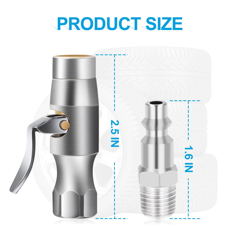 Air Chuck, Two Jaws Locking Air Chuck, 1/4" FNPT Closed Flow Lock on Tire Chuck for Tire Inflator Gauge Compressor Accessories, No Leakage