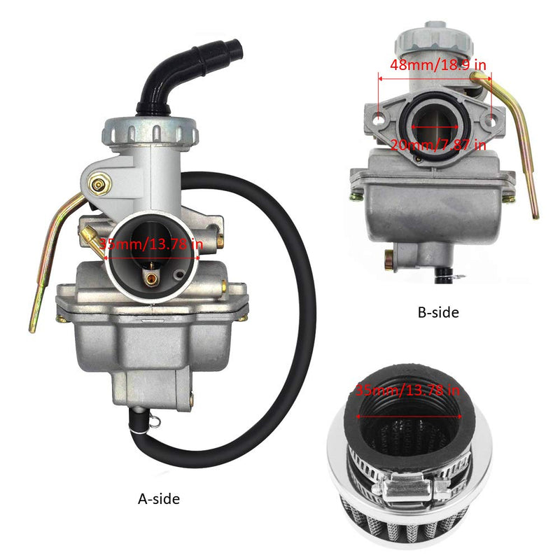 PZ20 Carburetor for TaoTao Kazuma Baja 70cc 90cc 110cc 125cc NST SunL Chinese Quad 4 Stroke ATV Go Kart Pit Dirt Bike CRF50F XL75 CRF80F XR50R with Air Fuel Filter
