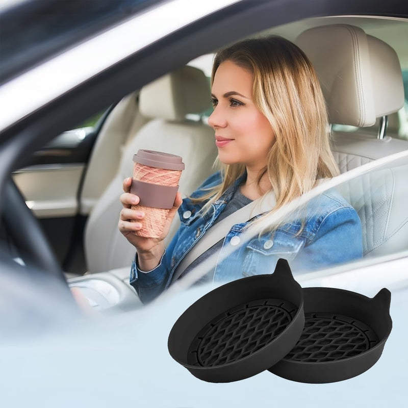 4PCS Car Cup Holder Coasters, Silicone Non-Slip Vehicle Cup Recessed Mats, Sift-Proof Automotive Interior Drink Insert Decor Accessories, Universal for SUV, Sedan, Truck (Black) Black/Silicone