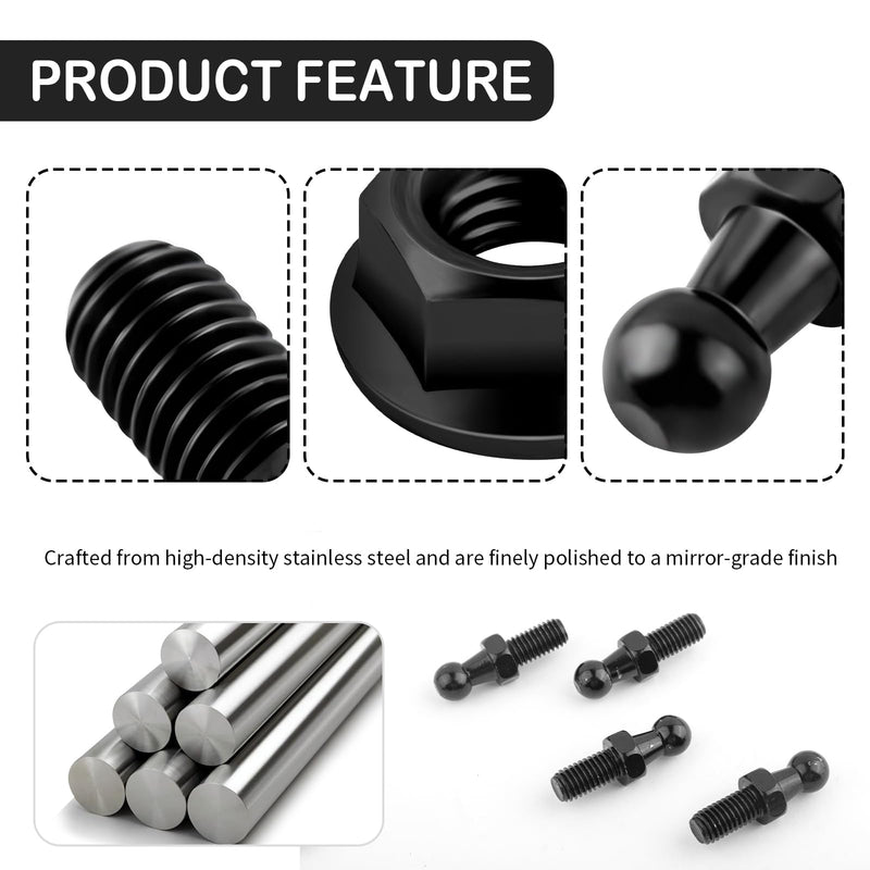 4PCS 10mm Ball Stud with Hardware Nuts,Carbon Steel Gas Spring Strut Studs 5/16-18 Thread x 3/5" Long Shank for Gas Struts Lift Supports,Sturdy Car Accessories Gas Strut Mount Studs (Black) Black