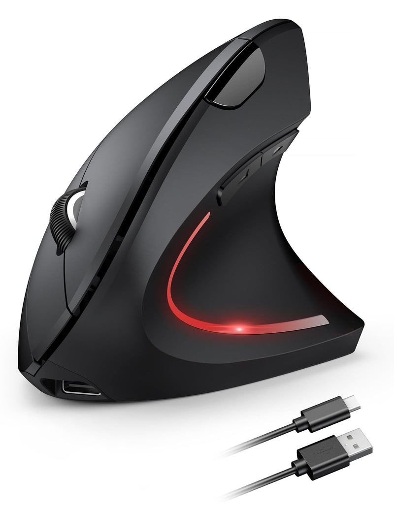 TECKNET Ergonomic Mouse, Wireless Vertical Mouse, 5 Adjustable DPI Levels, Up to 4800 DPI, Rechargeable 2.4GHz Optical Carpal Tunnel Mouse, 6 Buttons Wireless Mouse for Laptop, Desktop, PC, MacBook Black