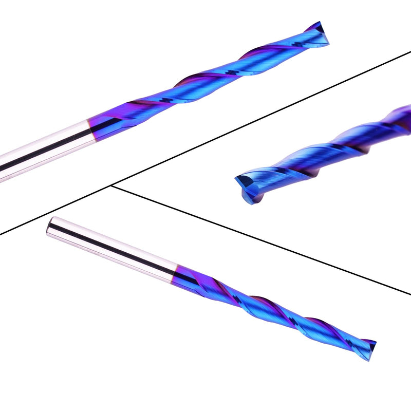 Extra Long 4 Inch Upcut Spiral CNC Router Bit 1/4 Inch Shank,2 Inch Cutting Length Solid Carbide with NACO Coating End Mill for Wood Cut, Trimming, Carving,Engraving Up Cut x 4" OVL