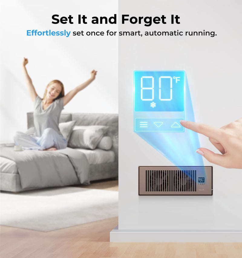 VELLEE Quiet Register Booster Fan Fits 4" x 12" (DUCT OPENING CUTOUT), 10-Speed Smart Heating Cooling AC Vent Booster Fan w/Remote Control & Thermostat Control (Bronze) - Corded Bronze 4" X 12"
