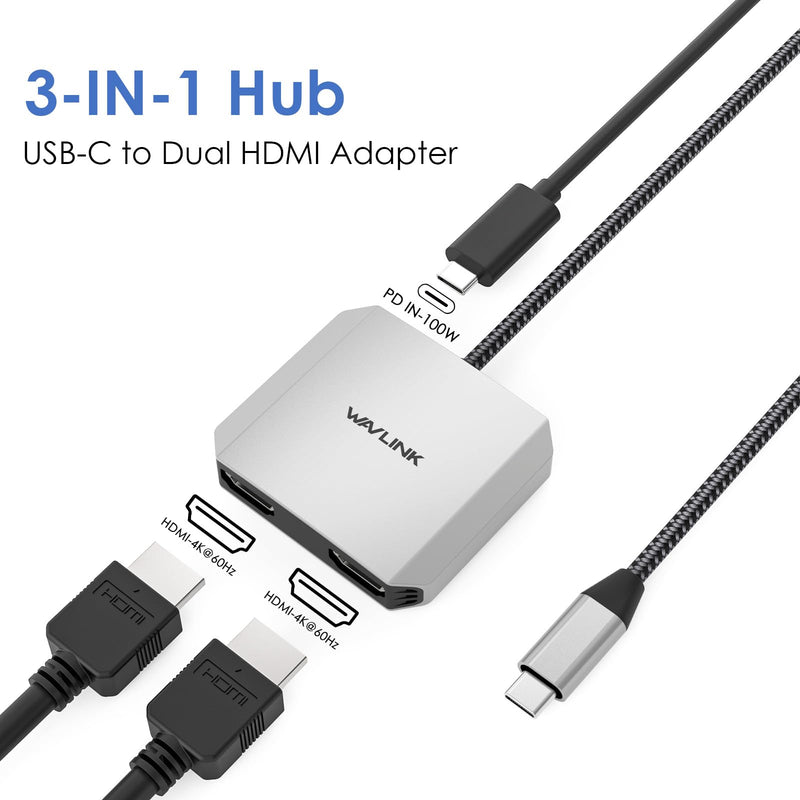 WAVLINK HDMI Splitter for Dual Monitors, Dual Display for Windows ONLY | 4K@60Hz Dual Display, 95W PD IN,Compatible with Dell XPS, HP Spectre, Lenovo Yoga, Windows Systerm ONLY