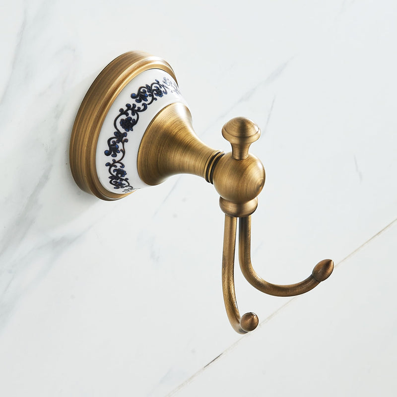 Antique Bronze Brass Bath Towel Hooks, Wall Mounted Bathroom Hardware Accessories,Porcelain Design Robe Hooks