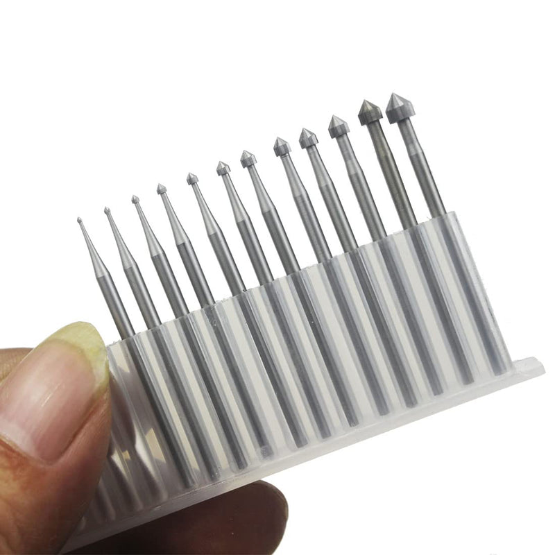 12 Pcs Cylinder-Cone Shape Carving Burr Sets, 3/32'' Shank Jewelry Making Stone Setting Burs for Lapidary (008-040)