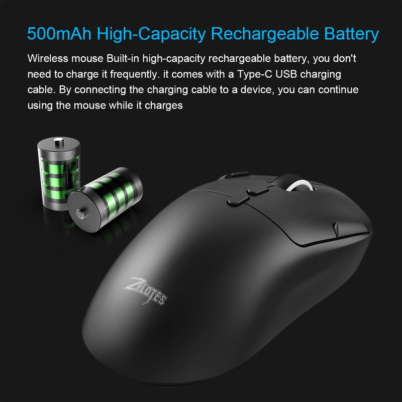 zelotes Gaming Wireless Mouse, Bluetooth Rechargeable with 9 Programmable Buttons,Ultra-Light 60g, 24,000 DPI, BT/USB 2.4G / Type-C, Ergonomic Optical Mouse for Laptop, PC,Office and Gamers (Black) Black