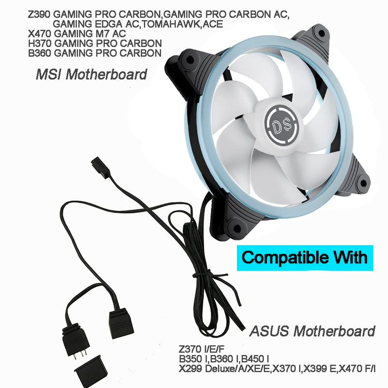 DS 120MM PWM Fans, 3Pack LED RGB Case Fans for PC Cases, CPU Coolers, Water Cooling Radiators System (Compatible with ASUS Aura Sync or MSI Mystic Control, B Series)