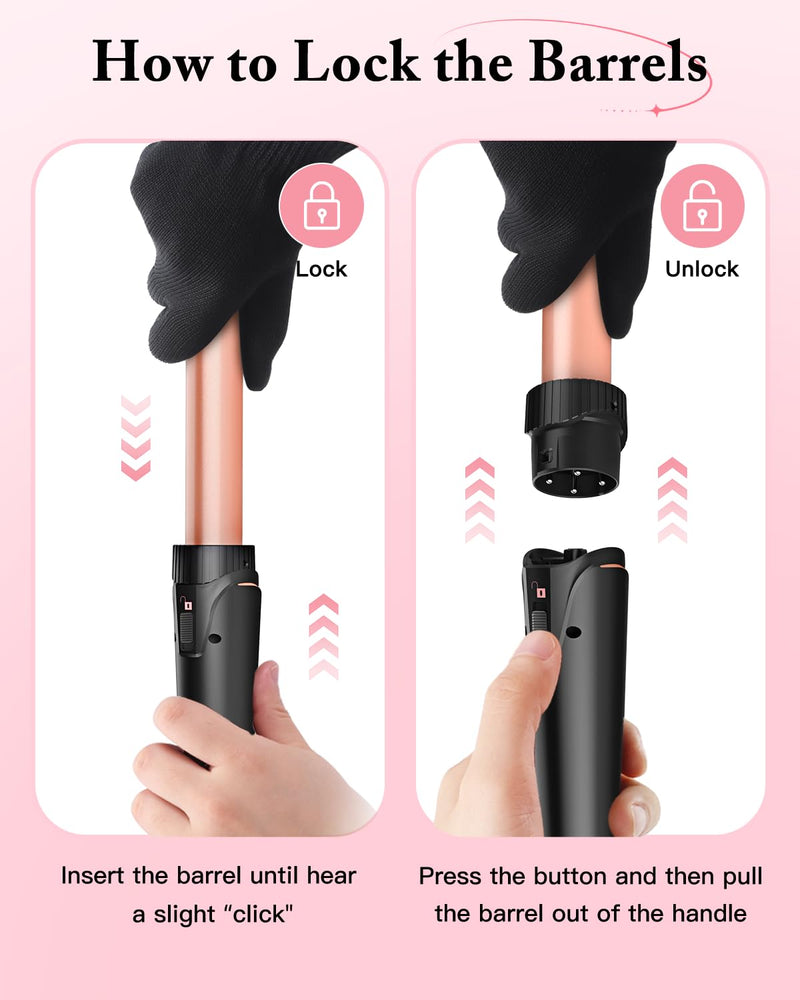 BESTOPE PRO 5 in 1 Beach Waver Hair Curler, Curling Iron (9-32mm) with 2 Temperature Control, Mermaid Hair Waver with Heat-Resistant Glove and 2 Clips for Long Medium Short Hair Rose Gold
