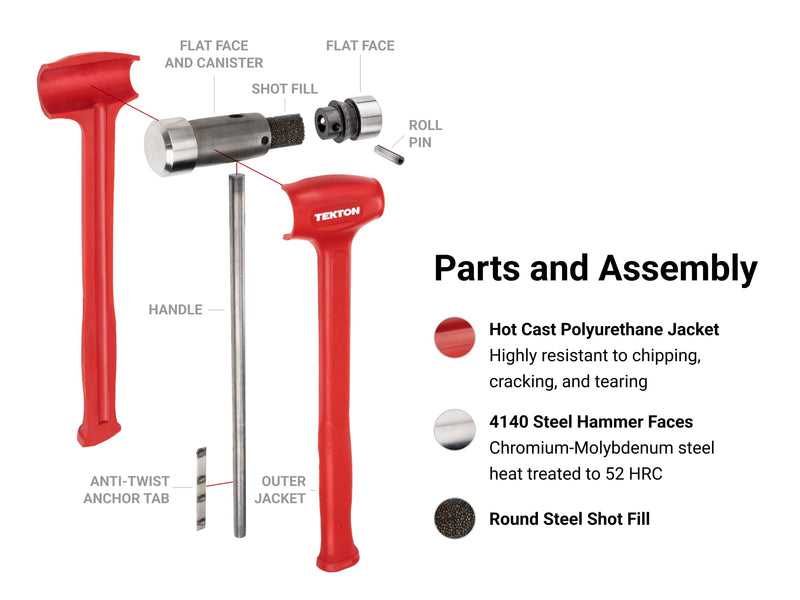 TEKTON 26 oz. Flat Steel Face Dead Blow Hammer | HDB40026 | Made in USA 26 oz.