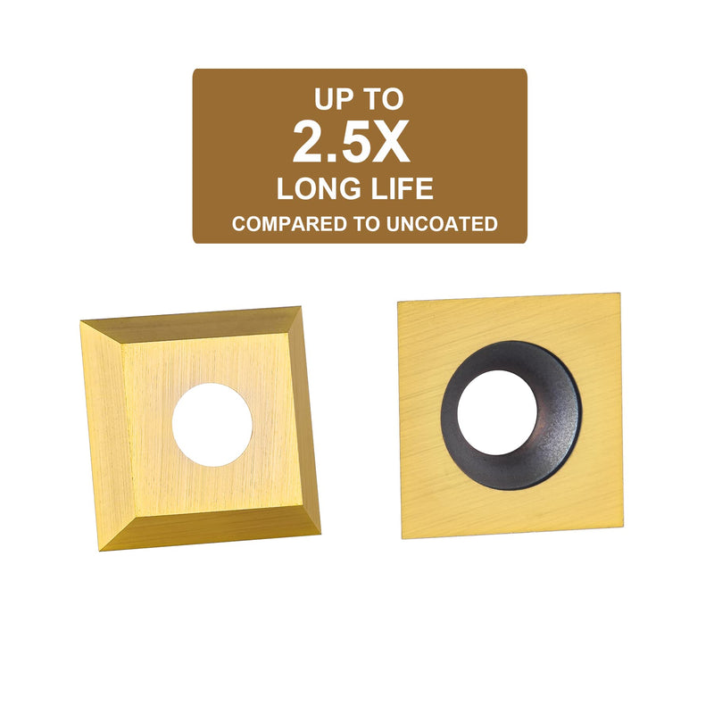 SpeTool 10pcs Squres Carbide Insert Replacement ATS Coating for Spoilboard Surfacing Router Bit(12mmx12mm, 2.2mm Thick), 35 Degree Cutting Angle, Straight -Hole