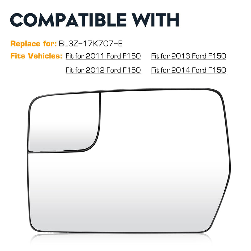 Driver Left Side Power Heated Mirror Glass for 2011-2014 Ford F-150 with Rear Holder, Blind Spot Convex Side View Mirror, Replace for BL3Z-17K707-E Driver Side(Left)
