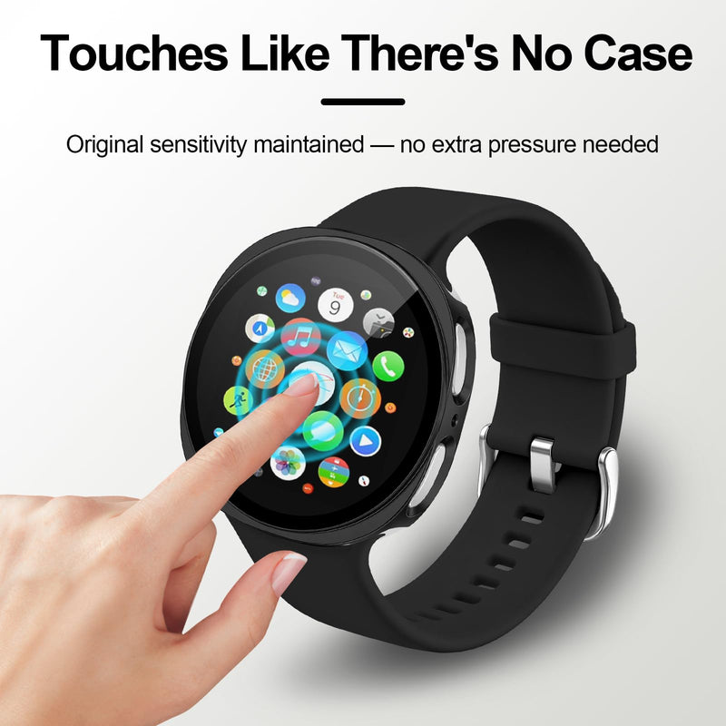JR.DM 44mm Screen Protector Case Cover for Samsung Galaxy Watch 9/8, Black | Matte hard PC cover with HD screen protector helps guard Galaxy Watch 9/8 44mm; Black bumper keeps touch clear. A1-1pcs-Black Galaxy Watch 8 (44mm)