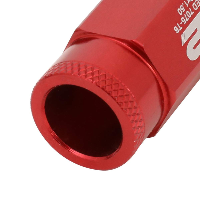 J2 Engineering LN-T7-013-15-RD Red 7075 Aluminum M12X1.5 20Pcs L: 50mm Open End Lug Nut w/Socket Adapter 1.5-Inch