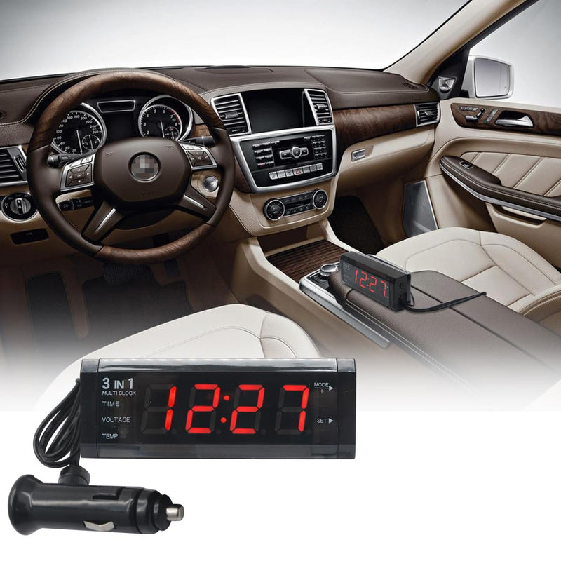 3 in 1 Car Clock Voltmeter Thermometer 12V LED Digital Display Rechargeable UK 12V 3 in 1 Car Clock Voltmeter Thermometer LED Digital Display Universal New Car Voltmeter Thermometer time 3in1