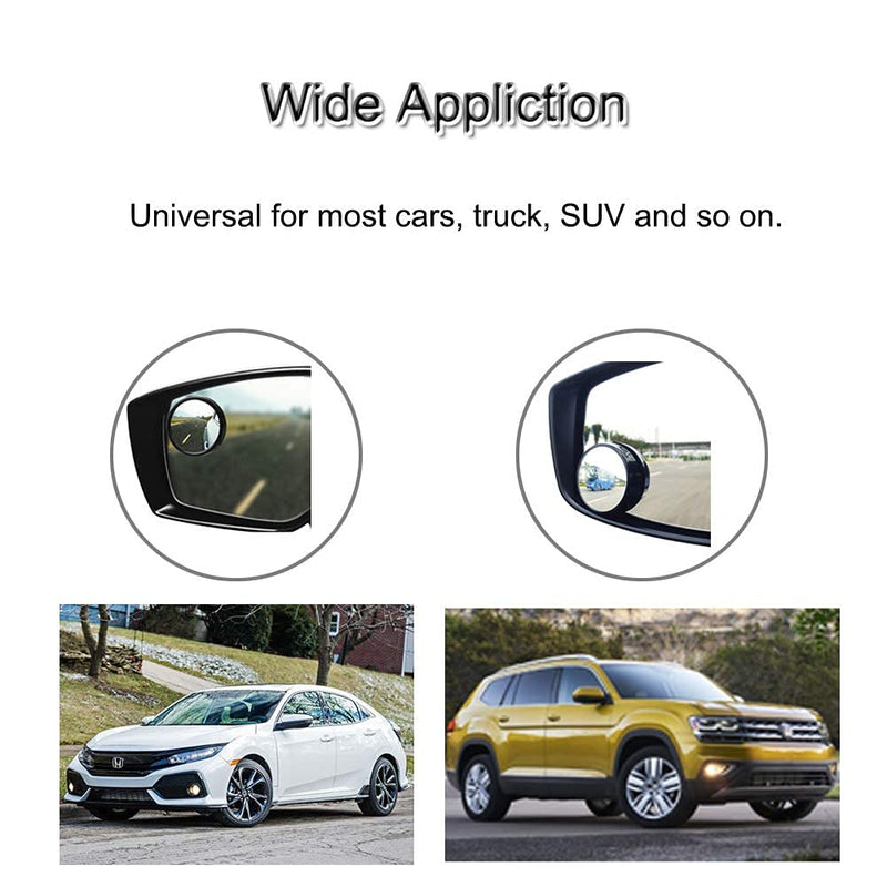 KEWAYO 2 Pack Automotive Blind Spot Mirrors, Small Round Convex Adjustable 360°Rotate Wide Angle Car Rear View Mirror for All Universal Vehicles Car Fit Stick-on Design