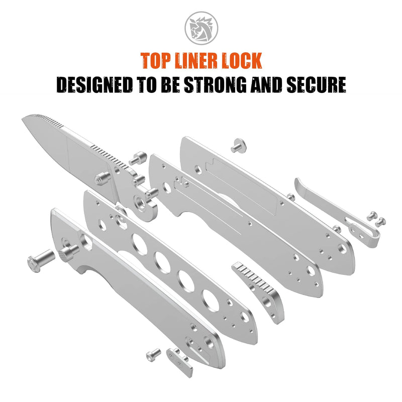 Vosteed Raccoon2.0 EDC Folding Pocket knives - Top Liner Lock, 3.25" Sandvik 14C28N Steel Rose Gold Blade, Green Micarta Handle for Camping Hiking - A2907 Green-Copper Dune