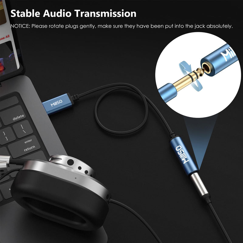 MillSO USB to 1/4 Jack Audio Adapter Type-A to 6.35mm Female TRS Headphone Aux Adapter Stereo USB External Sound Card for Laptop, PC, Amplifier, Speaker, 6.35mm Headphone 12 inch USB-A Male to 1/4 Female