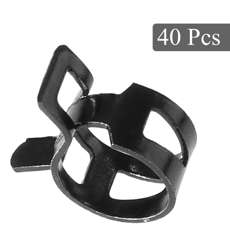 40 Pcs 1/4 ID Spring Band Type Clamps, 6mm Fuel Hose Clamps Fasteners, Black Spring Hose Clip for Fuel Hose Line Water Pipe Air Tube Silicone Hose, Fit 6.5-7.2mm OD Hose Black-40pcs-6mm