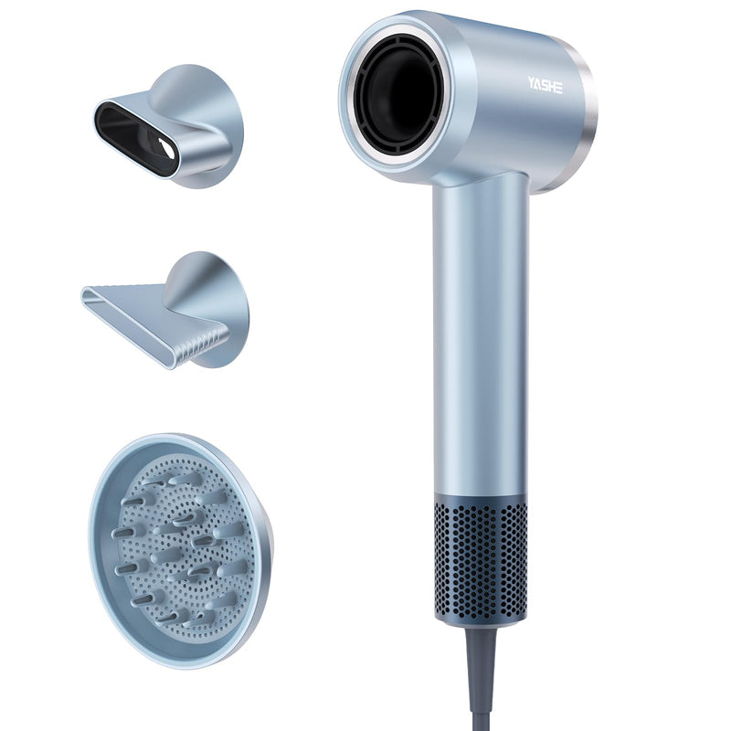  [AUSTRALIA] - YASHE Hair Dryer, 110,000 RPM High-Speed Brushless Motor, Low Noise Fast Drying 22m/s, Hairdryers for Women & Men, 1 Diffuser and 2 Concentrator, Negative Ionic Blow Dryer for Salon Home Travel Light Blue