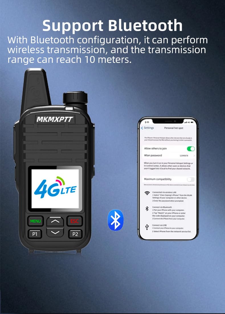 2G/4G LTE PoC Walkie Talkie Android Smart Two-Way Radio with WiFi Bluetooth Mobile Call Function 6000mAh Long Range Portable Radio【SIM Card Lifetime Free】