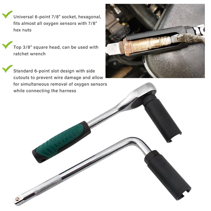 Oxygen Sensor Socket with Side Wire Cutout, 1/2 Inch Drive by 7/8 Inch (22mm) 6-Point O2 Sensor Wrench Removal Tool, Offset Oxygen Sensor Socket Preventing Damage to Wires (Small) Small