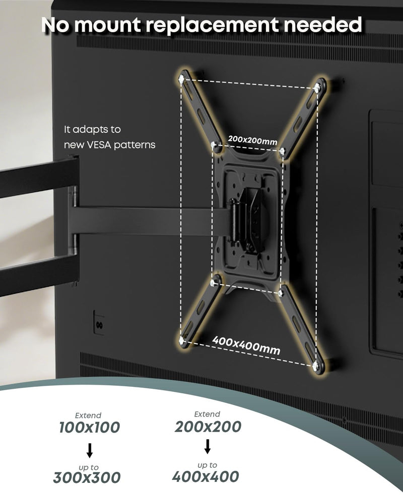 Vesa Mount Adapter for 32-55'' Screens - LCD LED TV Mount Extension Bracket, TV Mount Adapter Plate for VESA up to 400x400mm, Black 200mm extension