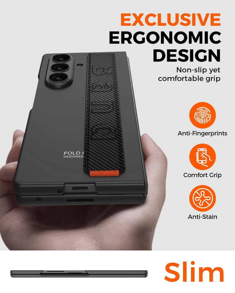 NINKI Carbon Fiber Strap Cover for Samsung Galaxy Z Fold 8 Ultra Case with Screen Protector, Shockproof Full Body Protection Slim Handle Bumper Cover for Samsung Z Fold 8 Ultra Case with Wristband Men